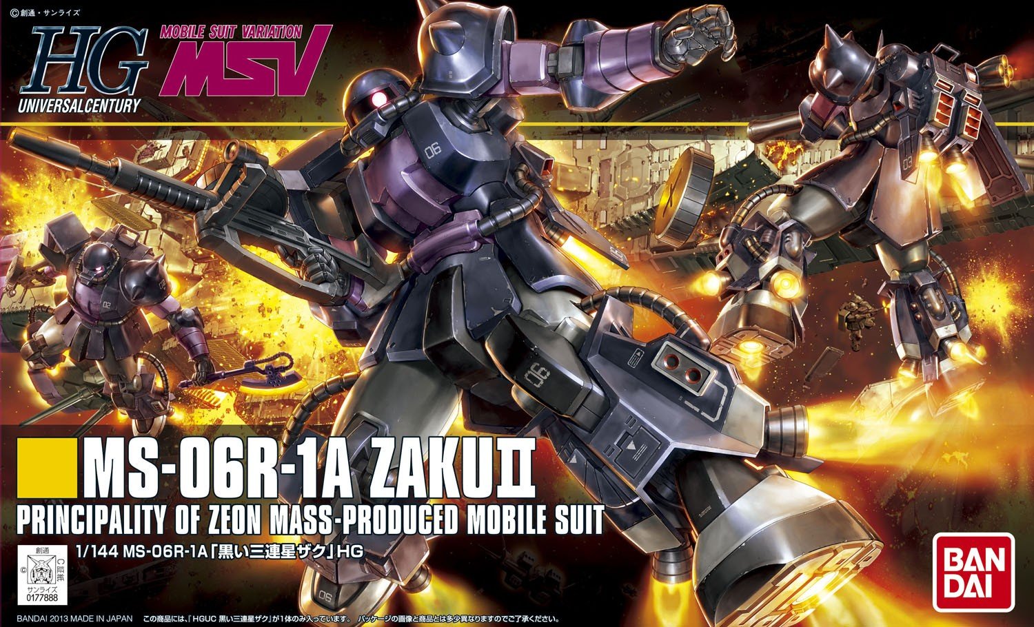 Bandai Hobby HGUC MS-06R-1A Zaku II High Grade Universal Century 1/144 Gundam MSV Action Figure (Black Tri-Stars Color)