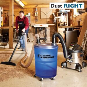 Dust Right Dust Separator + 36” Flex-Form Hose - Cyclone Dust Collector Separates Sawdust, Wood Chips, Debris, and More – 10-Gallon Translucent Bucket - Dust Collectors for Woodworking for Shop Vacs