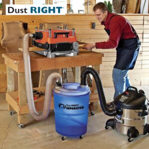 Dust Right Dust Separator + 36” Flex-Form Hose - Cyclone Dust Collector Separates Sawdust, Wood Chips, Debris, and More – 10-Gallon Translucent Bucket - Dust Collectors for Woodworking for Shop Vacs