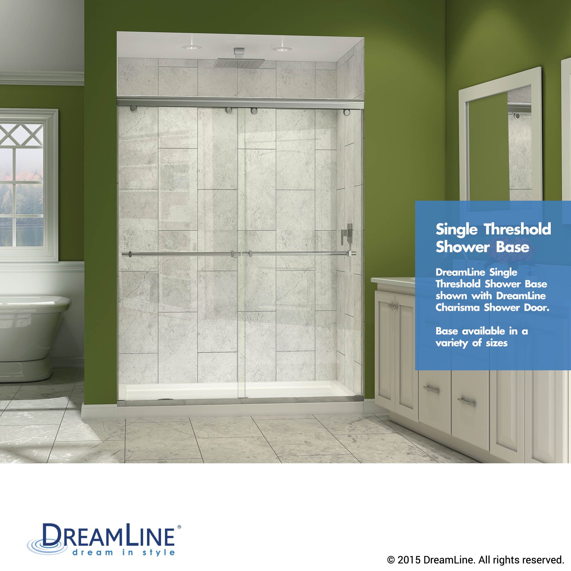 DreamLine SlimLine 36 in. D x 36 in. W x 2 3/4 in. H Center Drain Single Threshold Shower Base in White, DLT-1136360