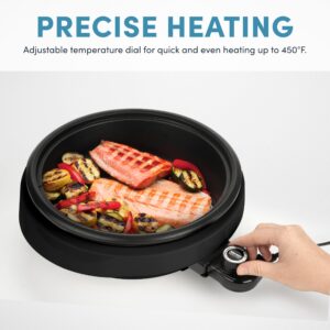 Aroma Housewares ASP-137B Grillet 3Qt. 3-in-1 Cool-Touch Electric Indoor Grill Portable, Dishwasher Safe, with 10 in. Nonstick Pan & Tempered Glass Lid, Black