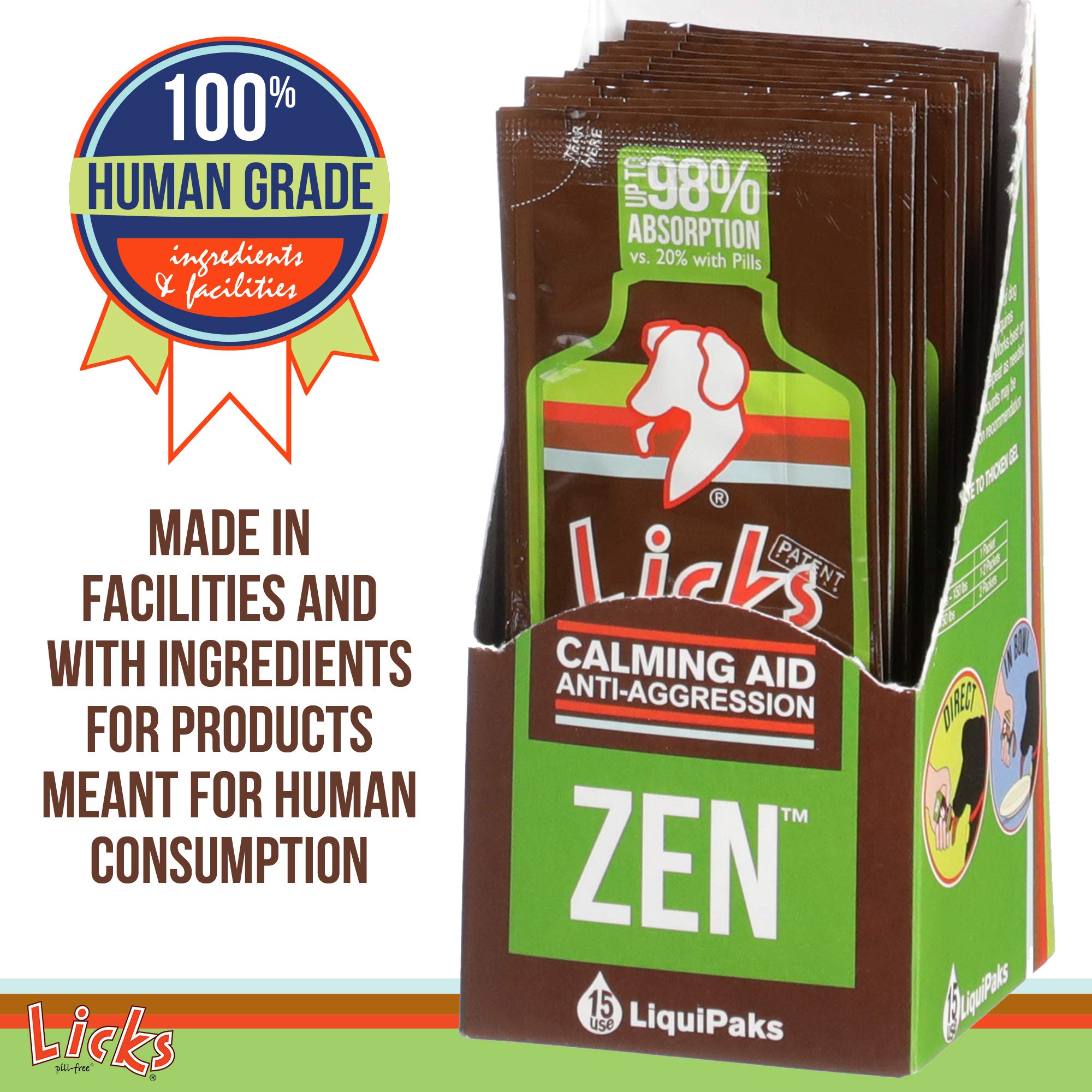 Licks Pill-Free Zen Dog Calming - Calming Aid Supplements for Aggressive Behavior and Nervousness - Calming Dog Treats for Stress Relief & Dog Health - Gel Packets - Roasted Chicken Flavor, 15 Use