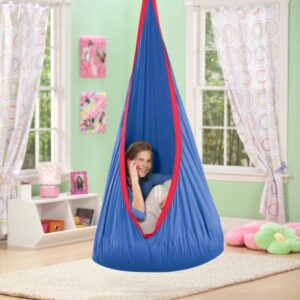 HearthSong Cocoon Hanging hammock chair, 66" H, Royal Blue with Cardinal Red Trim