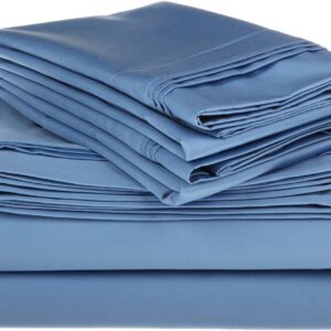 Superior Egyptian Cotton 4 Piece Sheet Set, 700 Thread Count, Eco-Friendly, Sustainable Sheets, Ultra-Soft Basics, Solid, Deep Pocket Fitted Sheet, Flat Sheet, Pillowcases, Medium Blue, Queen