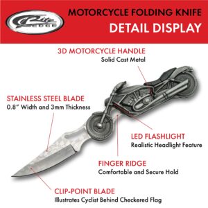 SZCO SUPPLIES 4.75” Motorcycle Handle With LED Headlight Flashlight Gift Folding Knife