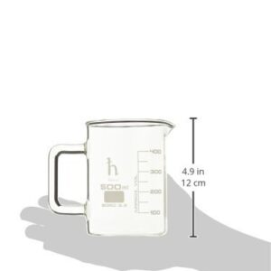 Premium Hand Crafted Beaker Mug, Thick Borosilicate 3.3 Glass, 16.9oz (500mL) Capacity - Large Size - Pint Glass or Coffee Mug Sized