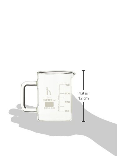 Premium Hand Crafted Beaker Mug, Thick Borosilicate 3.3 Glass, 16.9oz (500mL) Capacity - Large Size - Pint Glass or Coffee Mug Sized