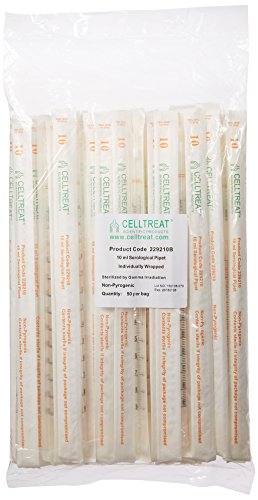 Celltreat 229210B Serological Pipet, 10mL Capacity, Sterile, Individually Wrapped/Bag (Case of 200)