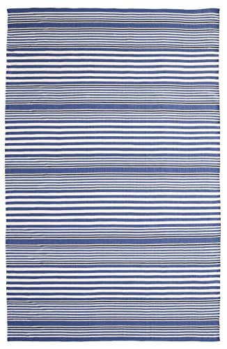 Dash and Albert Rugby Stripe Indoor/Outdoor Area Rug - 3' x 5' Denim - Striped Handwoven Washable Accent Rug - Durable, Lightweight, Fade Resistant, High Traffic Areas Sunroom, Deck, Kitchen, Patio