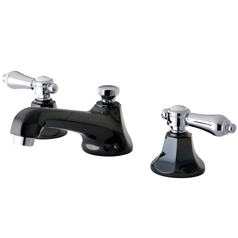 Kingston Brass NS4467BAL Water Onyx Widespread Lavatory Faucet with Brass Pop-up Drain, Black Stainless Steel with Chrome Trim