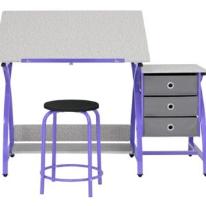 SD STUDIO DESIGNS 2 Piece Comet Craft Table | Angle Adjustable Top and Stool | Purple/Spatter Gray | 23.75 x 50 x 29.5 inches