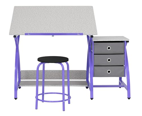 SD STUDIO DESIGNS 2 Piece Comet Craft Table | Angle Adjustable Top and Stool | Purple/Spatter Gray | 23.75 x 50 x 29.5 inches