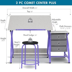 SD STUDIO DESIGNS 2 Piece Comet Craft Table | Angle Adjustable Top and Stool | Purple/Spatter Gray | 23.75 x 50 x 29.5 inches