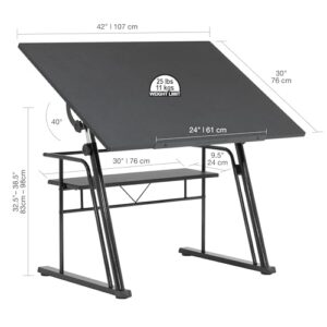 STUDIO DESIGNS Zenith Craft Desk Drafting Table, Top Adjustable Drafting Table Craft Table Drawing Desk Hobby Table Writing Desk Studio Desk, Black, 13340