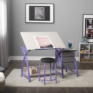 SD STUDIO DESIGNS 2 Piece Comet Craft Table | Angle Adjustable Top and Stool | Purple/Spatter Gray | 23.75 x 50 x 29.5 inches