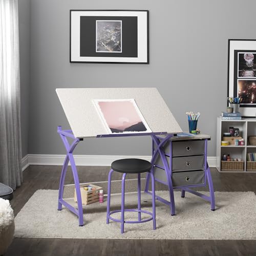 SD STUDIO DESIGNS 2 Piece Comet Craft Table | Angle Adjustable Top and Stool | Purple/Spatter Gray | 23.75 x 50 x 29.5 inches