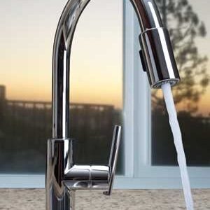 Newport Brass 1500-5103/56 East Linear Kitchen Faucet with Pull-Down Spray, Flat Black