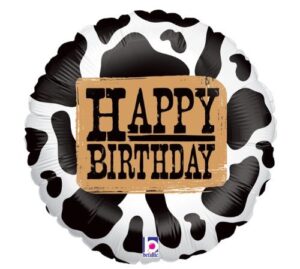 happy birthday western cow 18" mylar balloon holstein rodeo farm party decor