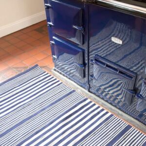 Dash and Albert Rugby Stripe Indoor/Outdoor Area Rug - 3' x 5' Denim - Striped Handwoven Washable Accent Rug - Durable, Lightweight, Fade Resistant, High Traffic Areas Sunroom, Deck, Kitchen, Patio