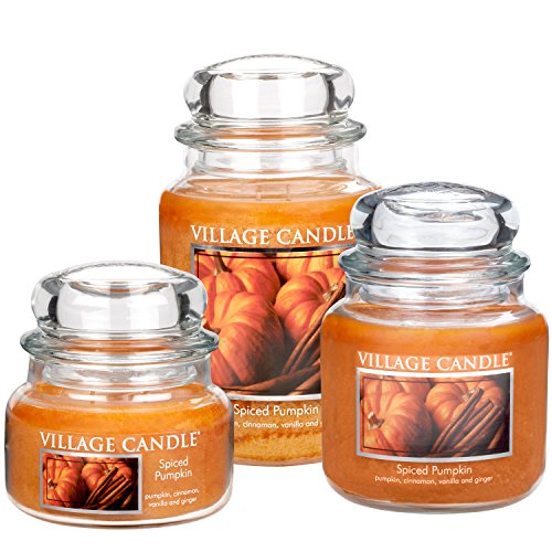 Village Candle Spiced Pumpkin 11 oz Glass Jar Scented Candle, Small