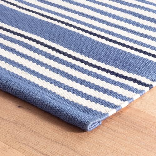 Dash and Albert Rugby Stripe Indoor/Outdoor Area Rug - 3' x 5' Denim - Striped Handwoven Washable Accent Rug - Durable, Lightweight, Fade Resistant, High Traffic Areas Sunroom, Deck, Kitchen, Patio