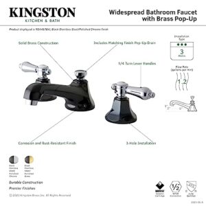 Kingston Brass NS4467BAL Water Onyx Widespread Lavatory Faucet with Brass Pop-up Drain, Black Stainless Steel with Chrome Trim