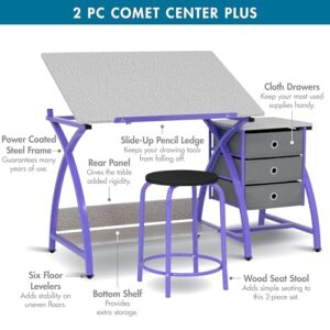 SD STUDIO DESIGNS 2 Piece Comet Craft Table | Angle Adjustable Top and Stool | Purple/Spatter Gray | 23.75 x 50 x 29.5 inches