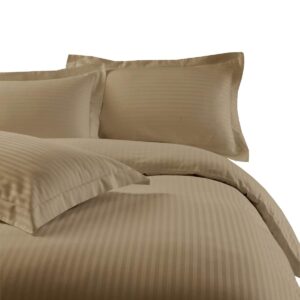 sheetsnthings striped 300 thread count 100% cotton 7pc queen size bedding set (taupe) 4pc bed sheets and 3pc duvet cover set