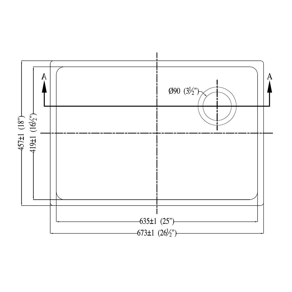 Dawn DSU2517 Undermount Single Bowl Sink with Rear Corner Drain, Polished Satin