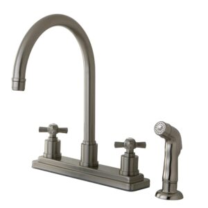 kingston brass ks8798zx millennium 8-inch centerset kitchen faucet with abs sprayer, brushed nickel