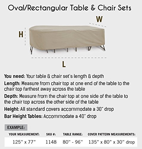 Protective Covers Weatherproof Patio Table and Highback Chair Set Cover, 80 Inch x 96, Inch Oval/Rectangle Table, Tan