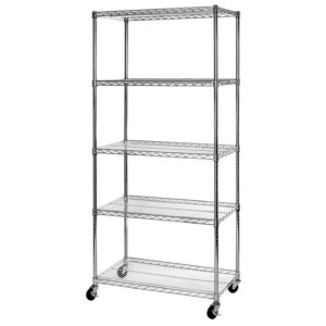 Seville Classics UltraDurable Commercial-Grade 5-Tier Steel Wire Shelving with Wheels, 36" W x 18" D x 72" H, Steel