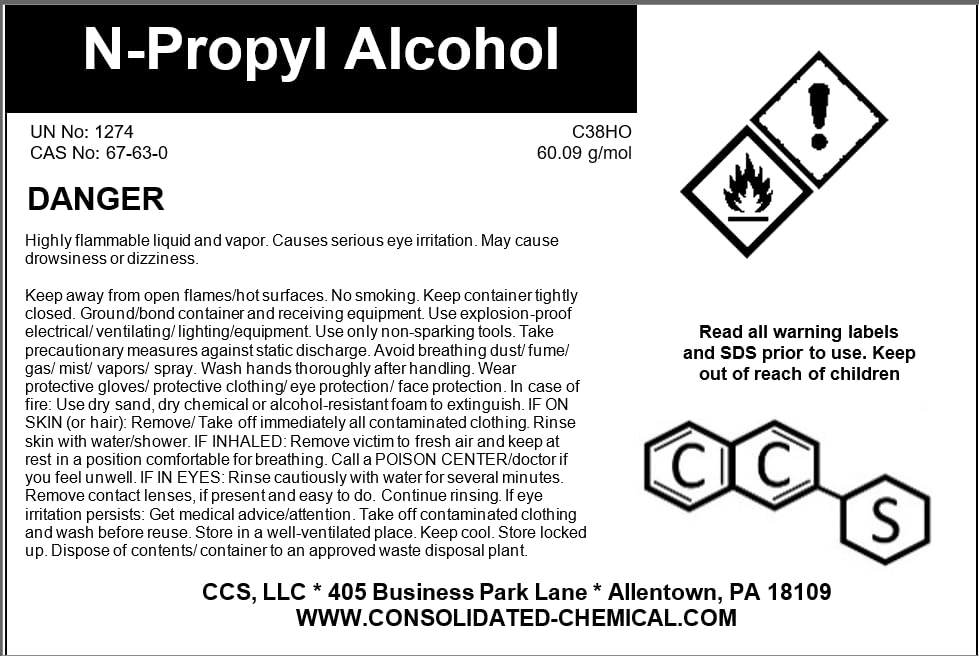 N-Propyl Alcohol High Purity Solvent - New Tamper-Evident Sealed Bottles 1000ml (32oz)