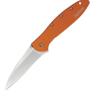 Kershaw Leek, Orange Pocket Knife (1660OR), 3 Bead-Blasted High-Performance Sandvik 14C28N Steel Blade, Orange Anodized Aluminum Handle, SpeedSafe Assisted Opening, Liner and Tip Lock Slider; 2.4 OZ