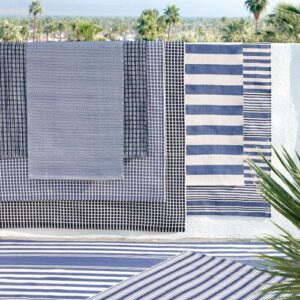 Dash and Albert Rugby Stripe Indoor/Outdoor Area Rug - 3' x 5' Denim - Striped Handwoven Washable Accent Rug - Durable, Lightweight, Fade Resistant, High Traffic Areas Sunroom, Deck, Kitchen, Patio