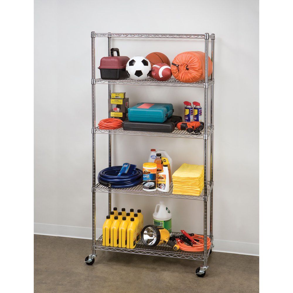 Seville Classics UltraDurable Commercial-Grade 5-Tier Steel Wire Shelving with Wheels, 36" W x 18" D x 72" H, Steel