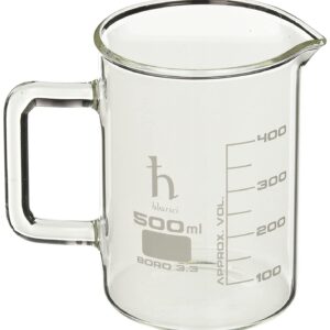 Premium Hand Crafted Beaker Mug, Thick Borosilicate 3.3 Glass, 16.9oz (500mL) Capacity - Large Size - Pint Glass or Coffee Mug Sized