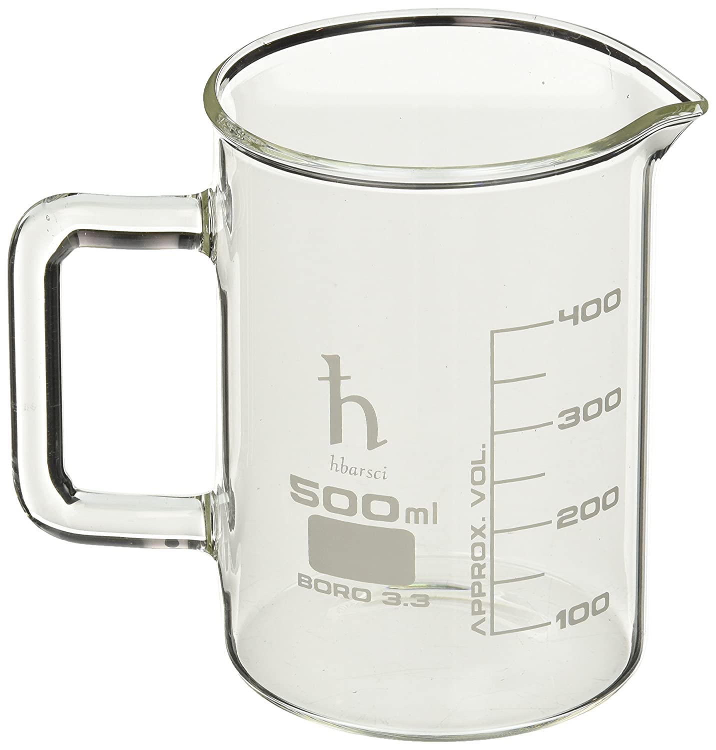 Premium Hand Crafted Beaker Mug, Thick Borosilicate 3.3 Glass, 16.9oz (500mL) Capacity - Large Size - Pint Glass or Coffee Mug Sized