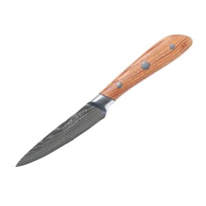 swiss diamond 4.5 inch paring knife - brown, full tang carbonized ash wood handle, damascus knife, german steel with 55+2 rockwell hardness