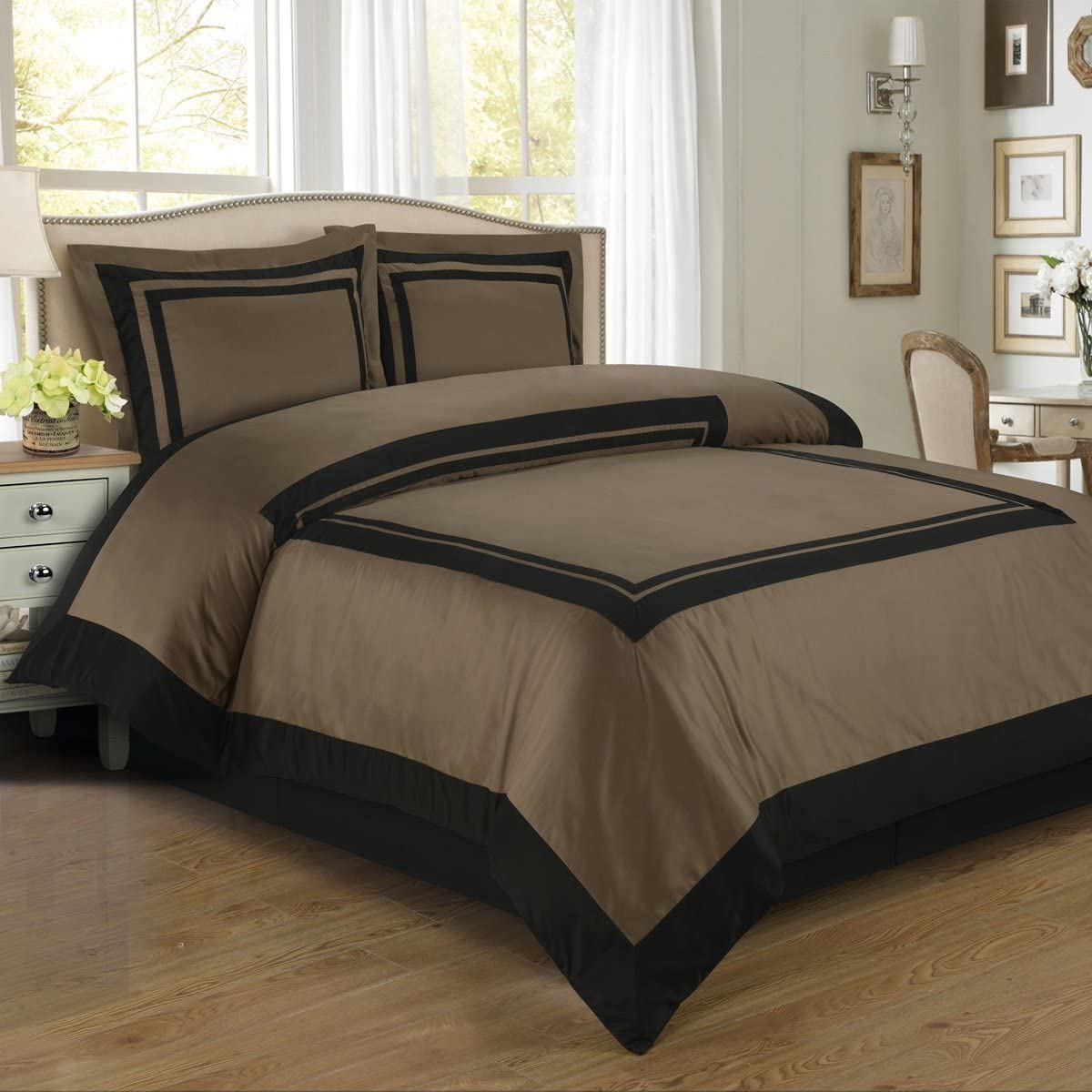 Royal Bedding Black and Taupe 3pc King/Cal-King Comforter Cover (Duvet-Cover-Set) 100% Cotton 300 TC