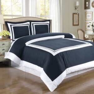 White and Navy 3pc King/Cal-King Comforter Cover (Duvet-Cover-Set) 100% Cotton 300 TC