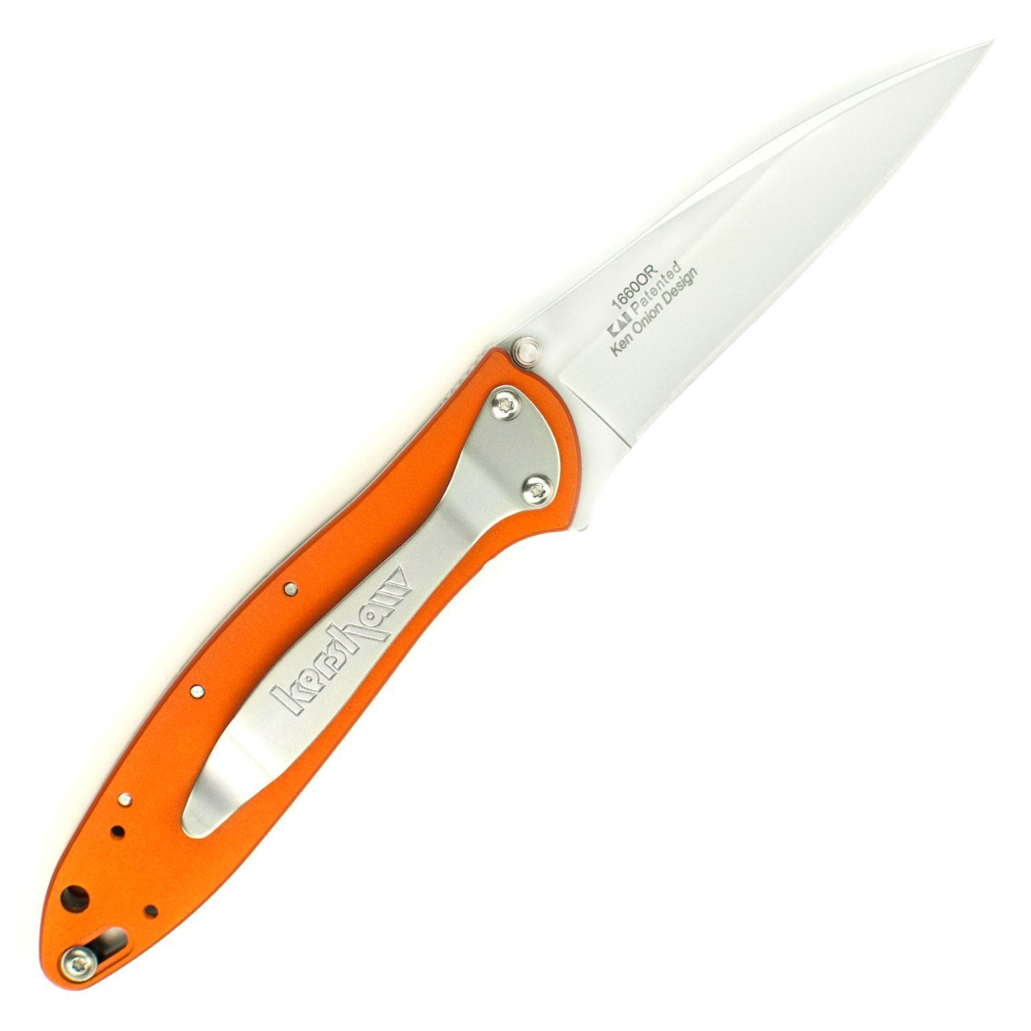 Kershaw Leek, Orange Pocket Knife (1660OR), 3 Bead-Blasted High-Performance Sandvik 14C28N Steel Blade, Orange Anodized Aluminum Handle, SpeedSafe Assisted Opening, Liner and Tip Lock Slider; 2.4 OZ