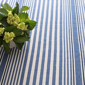 Dash and Albert Rugby Stripe Indoor/Outdoor Area Rug - 3' x 5' Denim - Striped Handwoven Washable Accent Rug - Durable, Lightweight, Fade Resistant, High Traffic Areas Sunroom, Deck, Kitchen, Patio