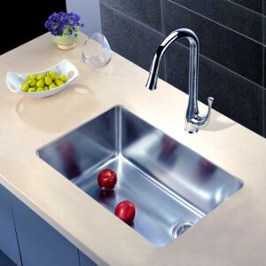 Dawn DSU2517 Undermount Single Bowl Sink with Rear Corner Drain, Polished Satin