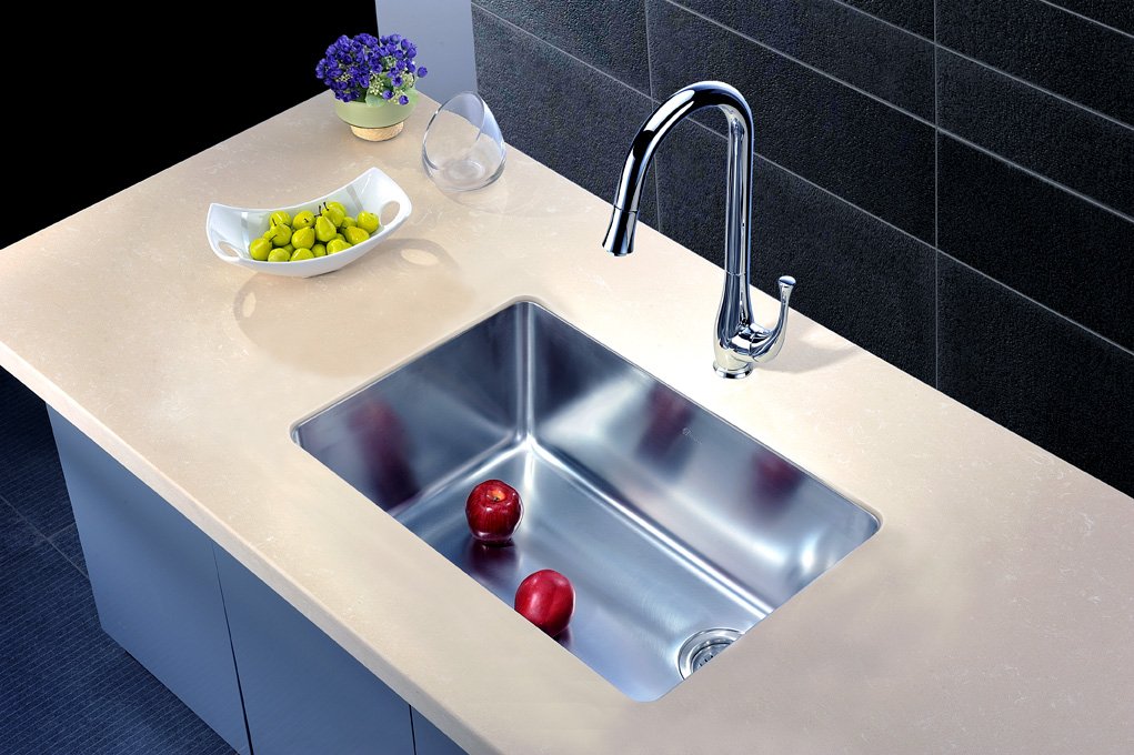 Dawn DSU2517 Undermount Single Bowl Sink with Rear Corner Drain, Polished Satin