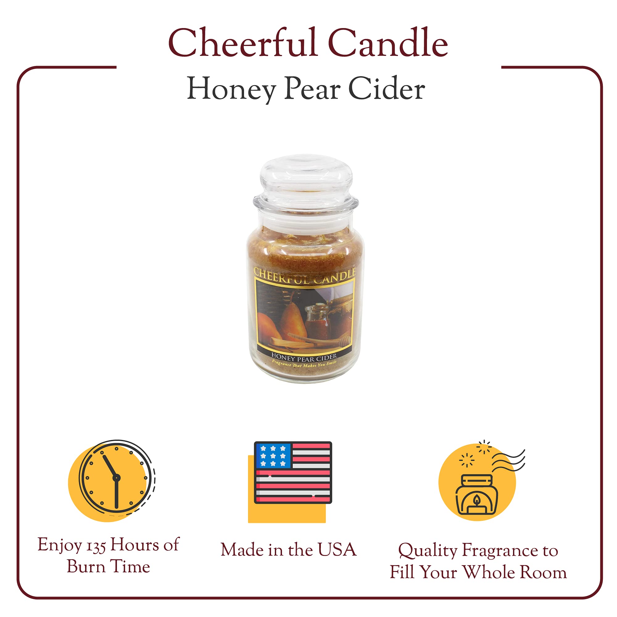 A Cheerful Giver - Honey Pear Cider Scented Glass Jar Candle (24 oz) with Lid & True to Life Fragrance Made in USA