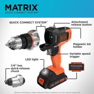 BLACK+DECKER 20V MAX* Matrix Cordless Drill Combo Kit, 2-Tool (BDCDMT120IA), Orange