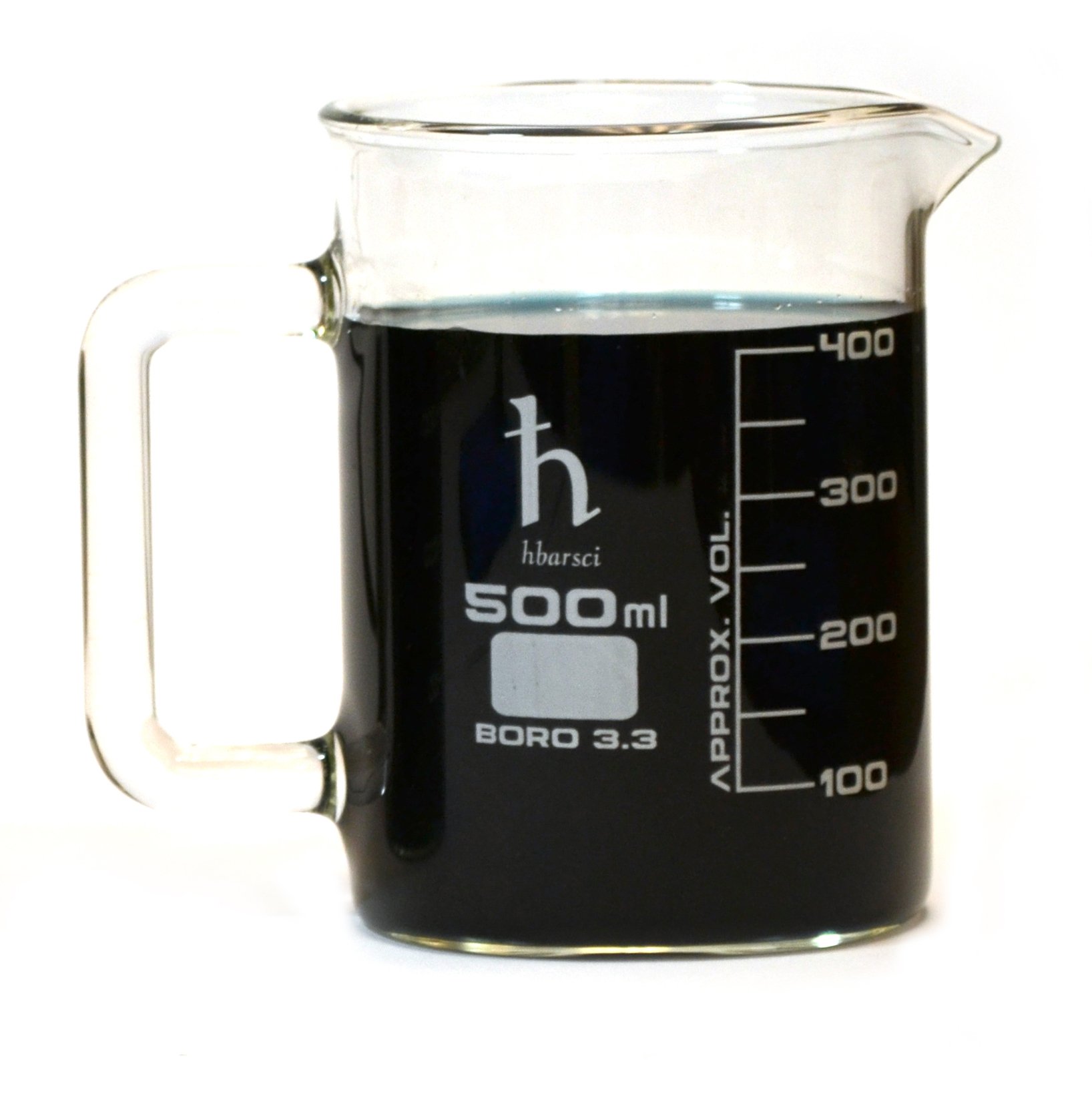 Premium Hand Crafted Beaker Mug, Thick Borosilicate 3.3 Glass, 16.9oz (500mL) Capacity - Large Size - Pint Glass or Coffee Mug Sized