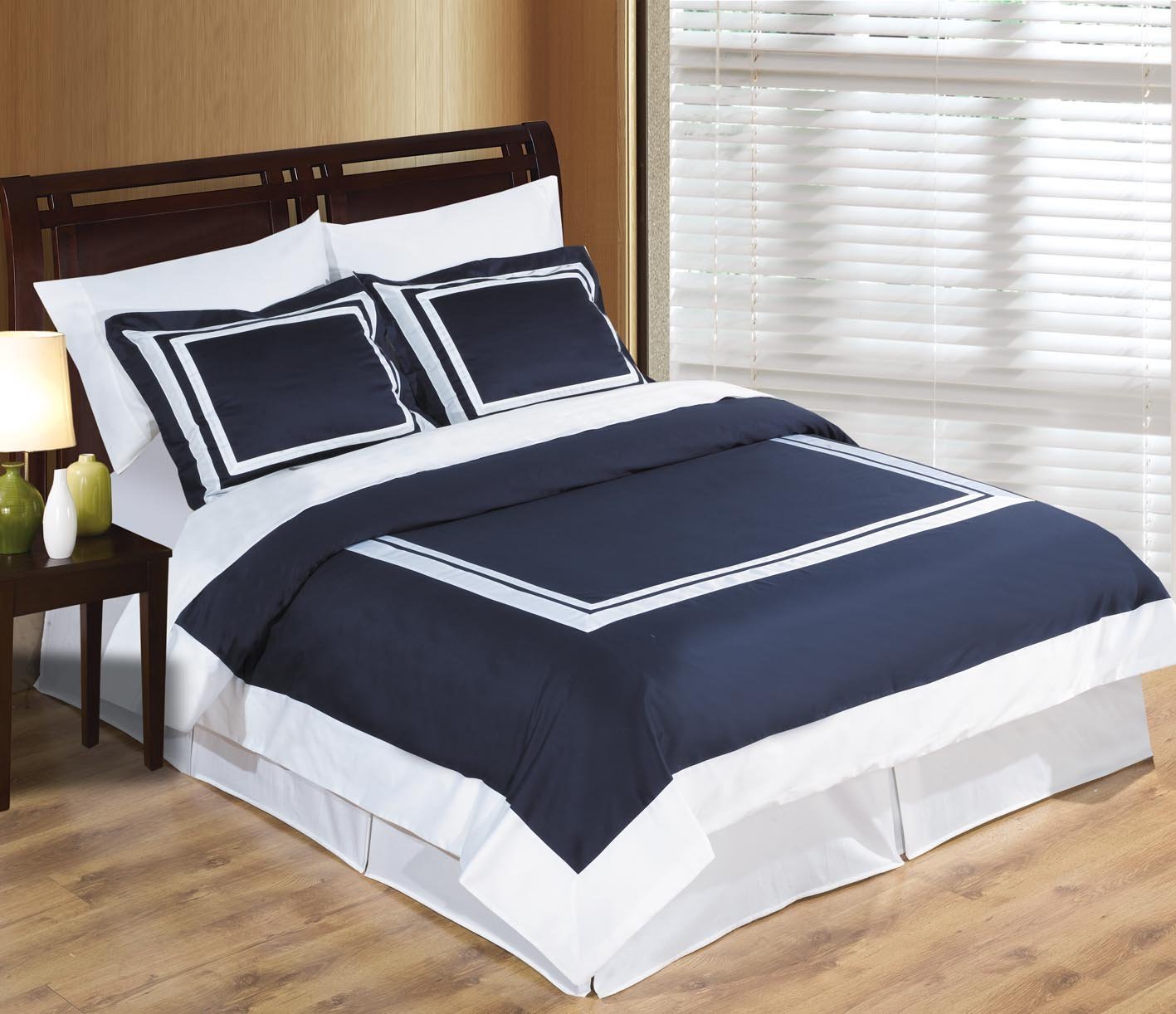 White and Navy 3pc King/Cal-King Comforter Cover (Duvet-Cover-Set) 100% Cotton 300 TC