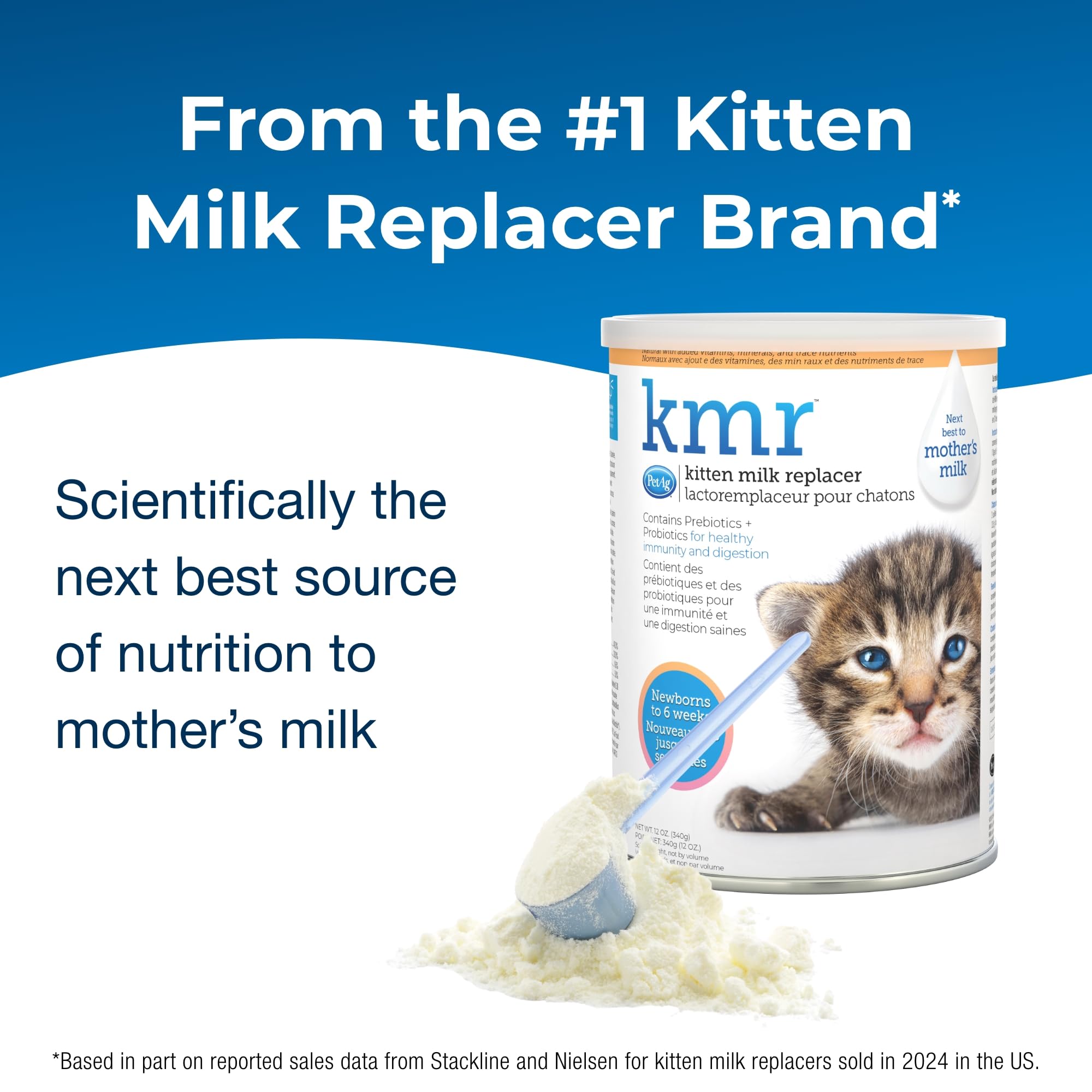 Pet-Ag KMR Kitten Milk Replacer Powder - 12 oz - Powdered Kitten Formula with Prebiotics, Probiotics & Vitamins for Kittens Newborn to Six Weeks Old - Easy to Digest